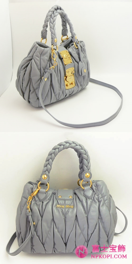 MIUMIU ミュウミュウ ななめがけバッグ レディース  2WAY マトラッセ プリーツレザー ライトグレー RN0473 MATELASSE NUBE